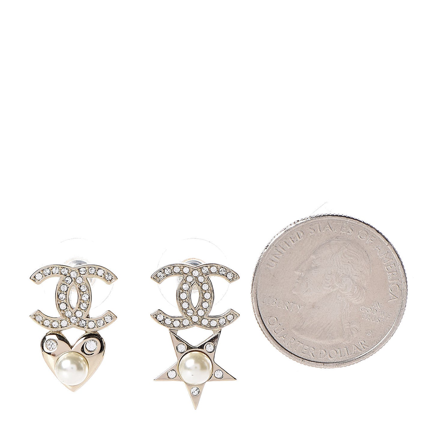 Crystal Pearl Charming Winter CC Star Heart Earrings Gold