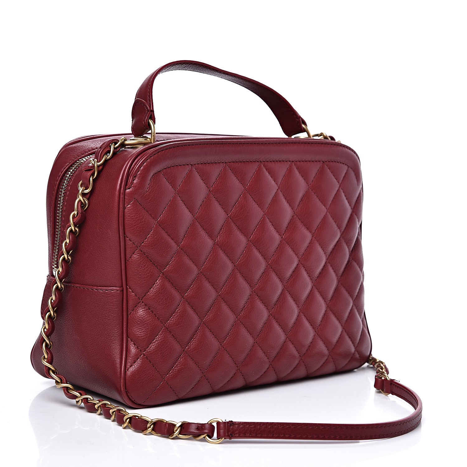 Chanel Calfskin Quilted CC Medium Vanity Case Dark Red 2 of 12