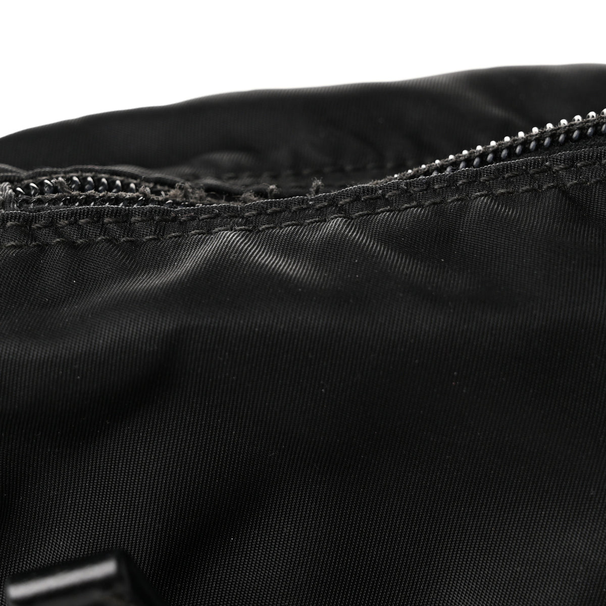 Re-Nylon Vela Saffiano Pocket Double Zip Shoulder Bag Black