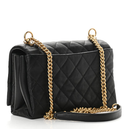 Chanel Calfskin Quilted Accordion Pearl CC Small Flap Bag Black 3 of 6