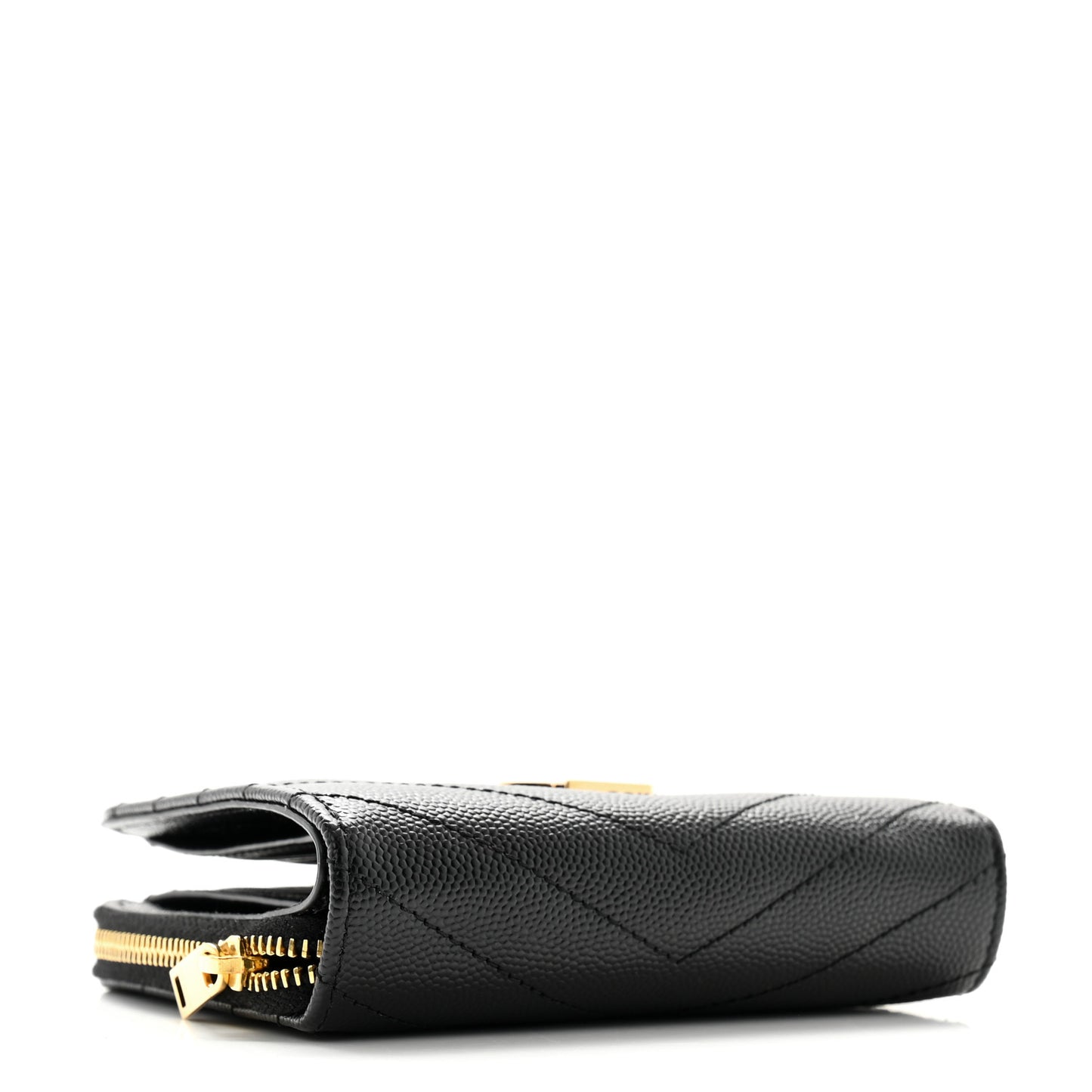 Grain De Poudre Matelasse Chevron Monogram Compact Zip Around Wallet Black