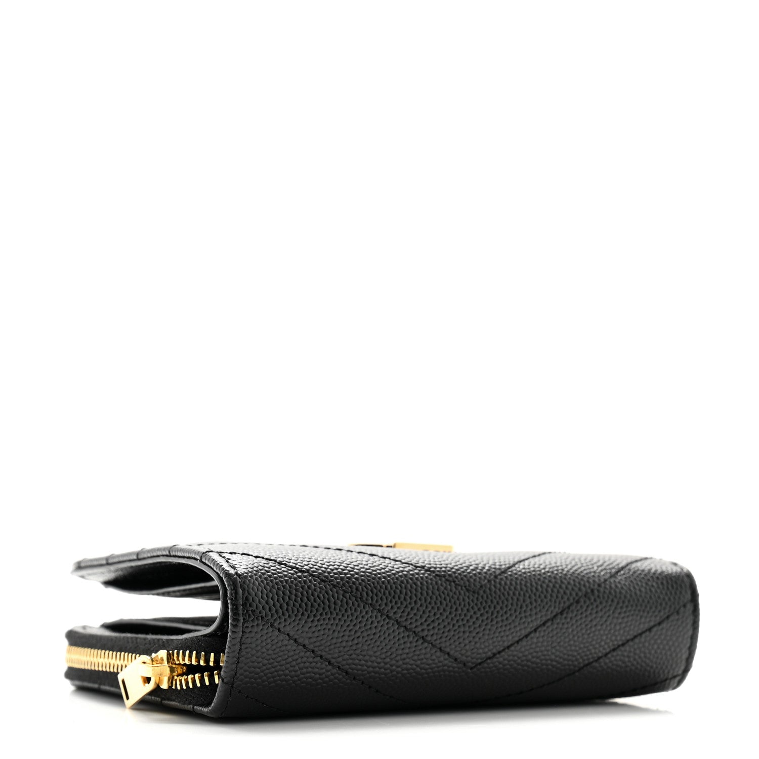 Saint Laurent Grain De Poudre Matelasse Chevron Monogram Compact Zip Around Wallet Black 4 of 11