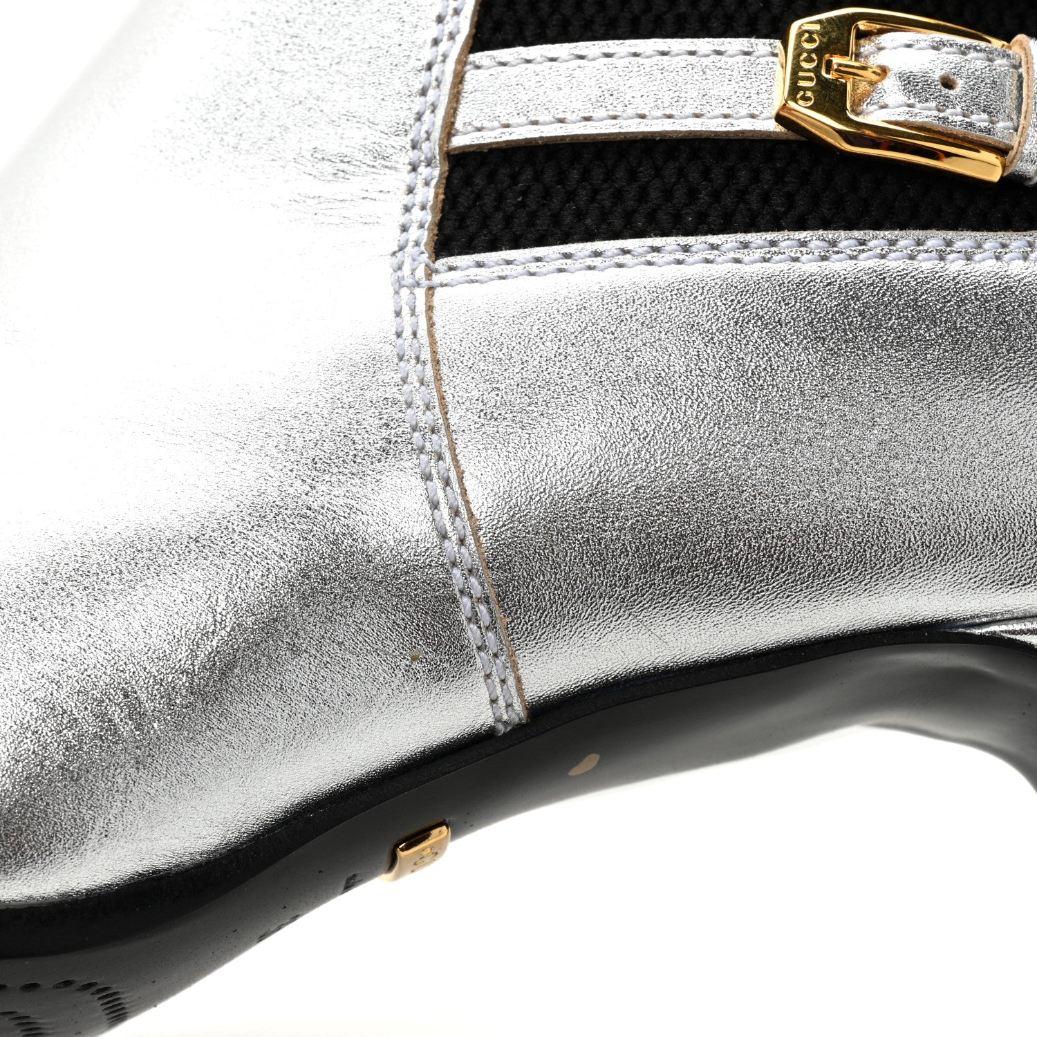 Gucci Metallic Calfskin Cordovan Lux Booties 36 Silver Black 10 of 14