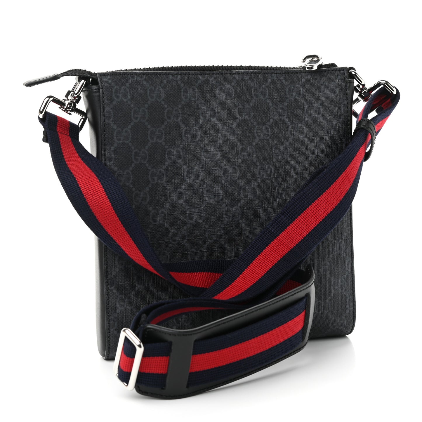 GG Supreme Monogram Web Small Flat Messenger Bag Black Grey