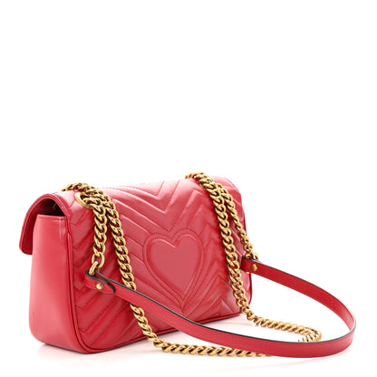 Gucci Calfskin Matelasse Small GG Marmont Shoulder Bag Hibiscus Red 3 of 13