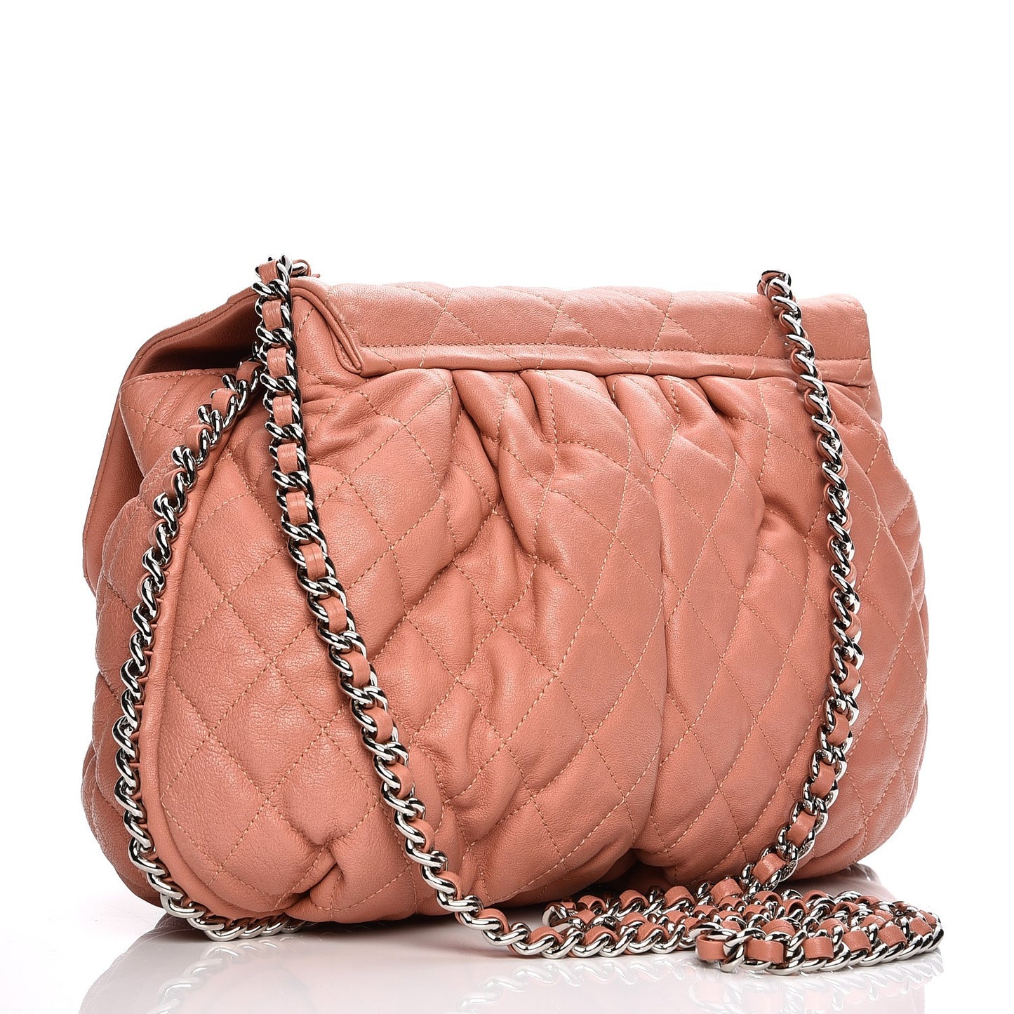 Washed Lambskin Quilted Large Chain Around Flap Pink