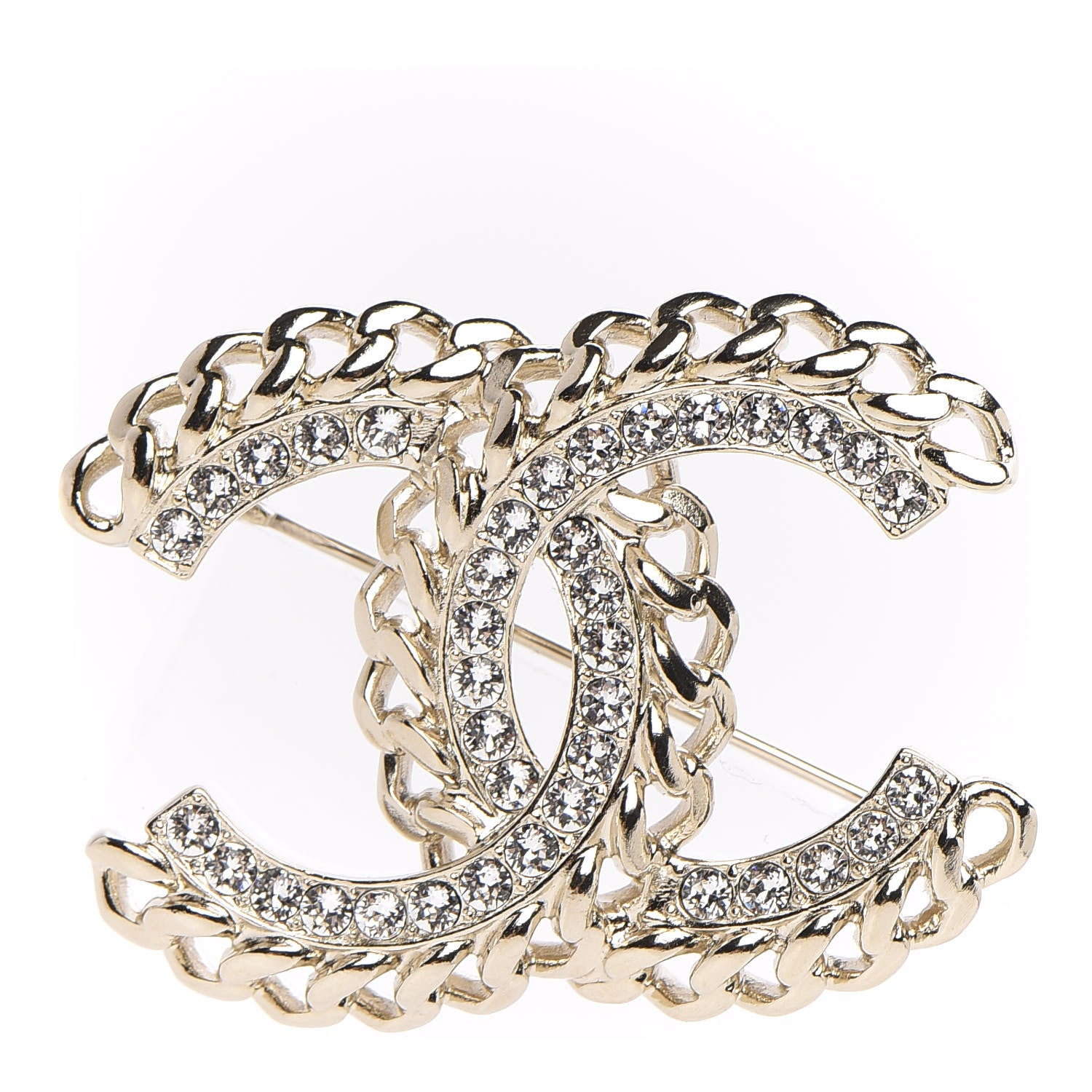 Chanel Crystal Chain CC Brooch Gold 1 of 5