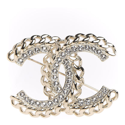 Chanel Crystal Chain CC Brooch Gold 1 of 5