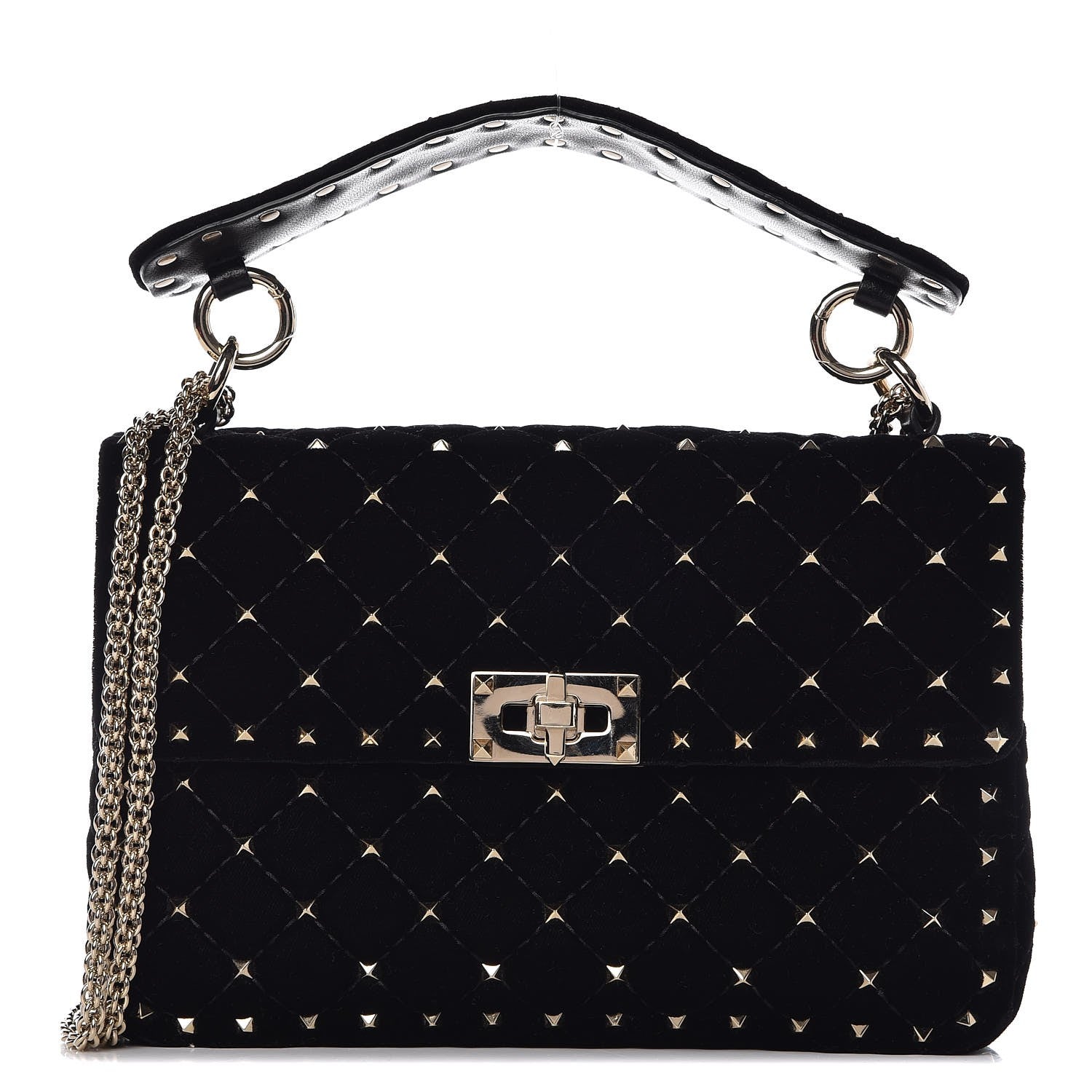 Valentino Garavani Velvet Medium Rockstud Spike Shoulder Bag Black 1 of 7
