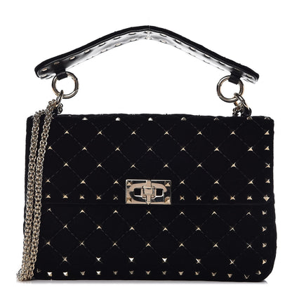 Valentino Garavani Velvet Medium Rockstud Spike Shoulder Bag Black 1 of 7