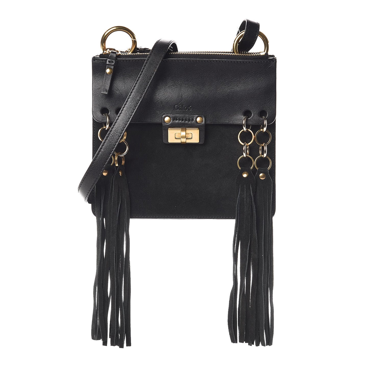 Calfskin Suede Small Jane Fringe Bag Black