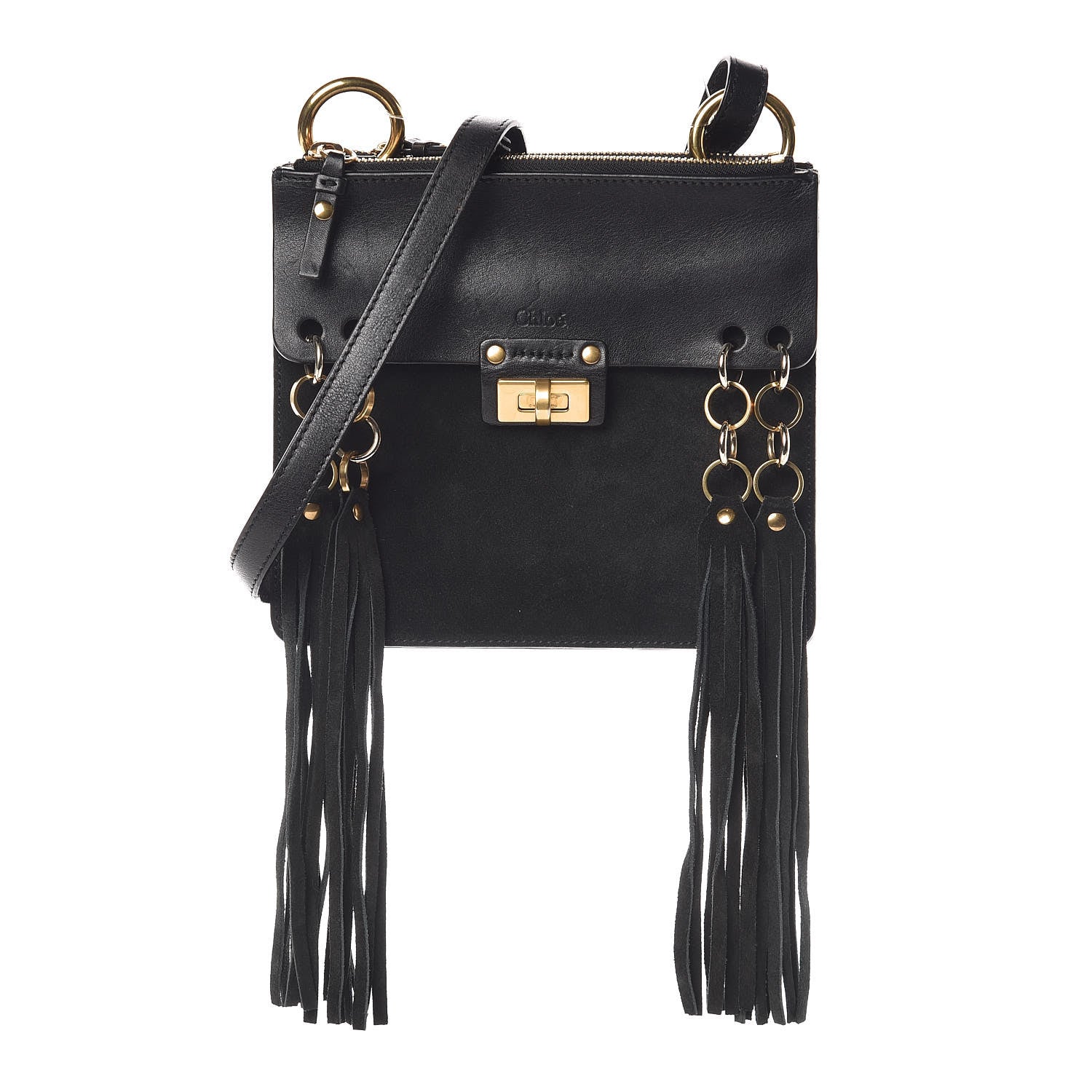 Chloe Calfskin Suede Small Jane Fringe Bag Black 1 of 11