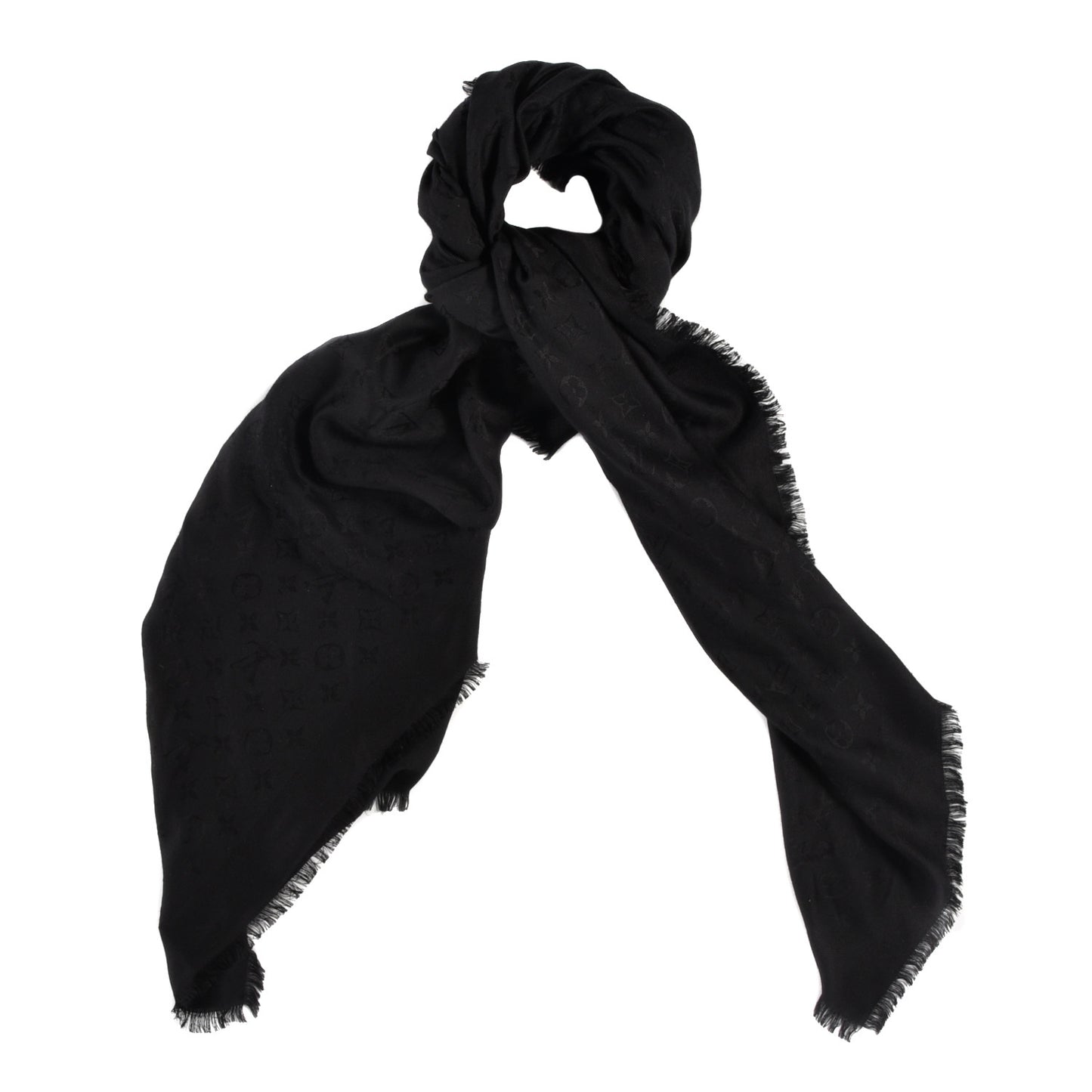 Silk Wool Monogram Shawl Black