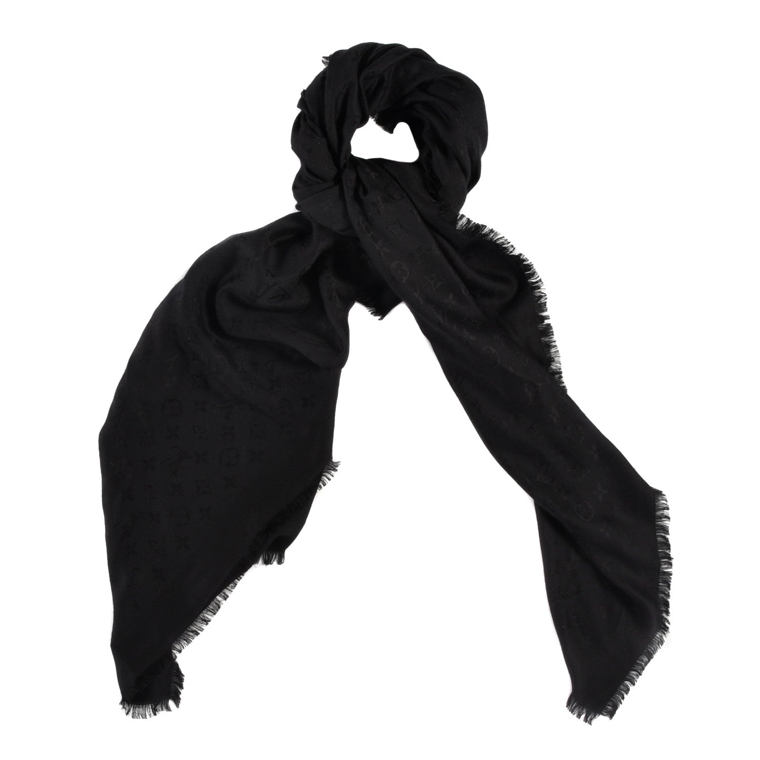 Louis Vuitton Silk Wool Monogram Shawl Black 2 of 4