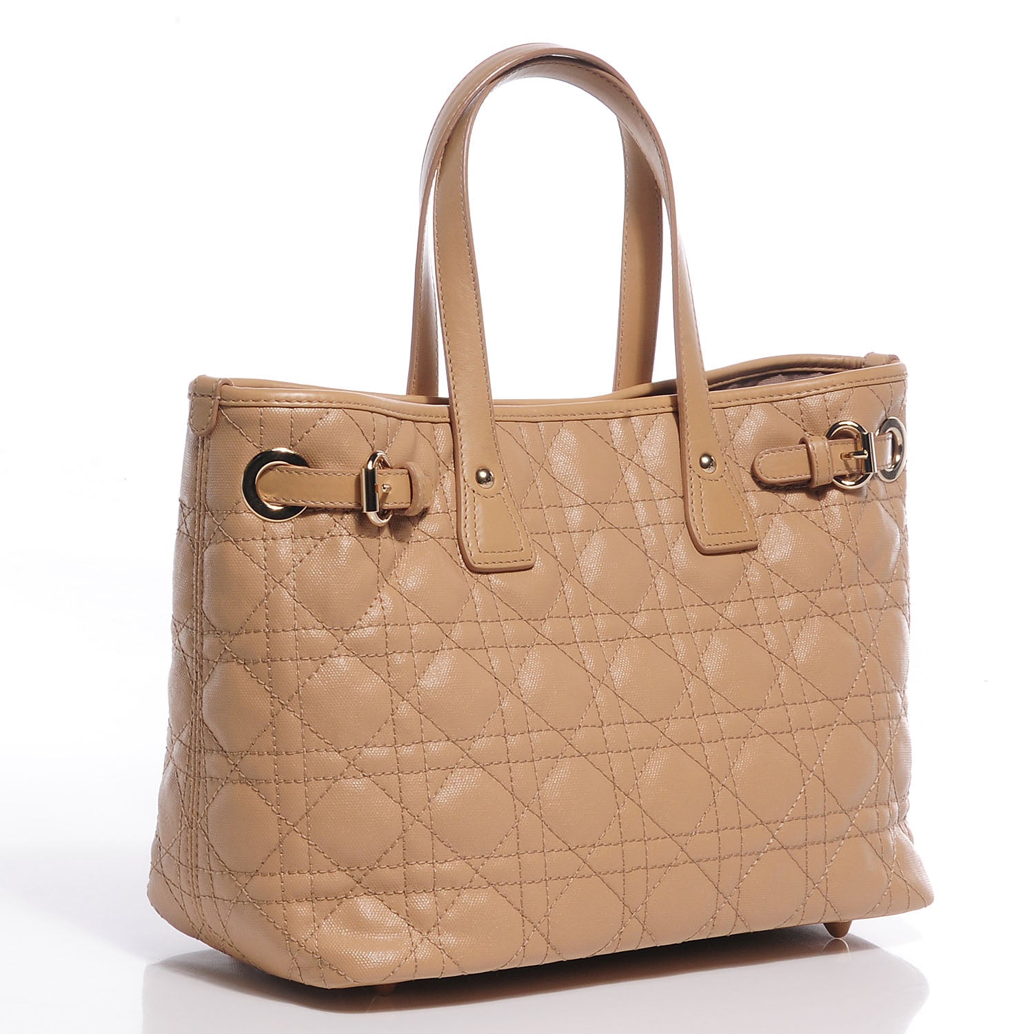 Christian Dior Coated Canvas Cannage Small Panarea Tote Beige 3 of 9