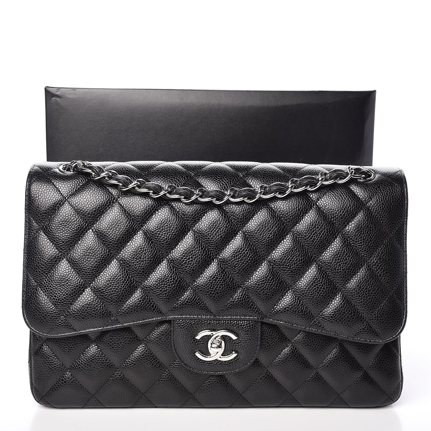 Caviar Quilted Jumbo Double Flap Black