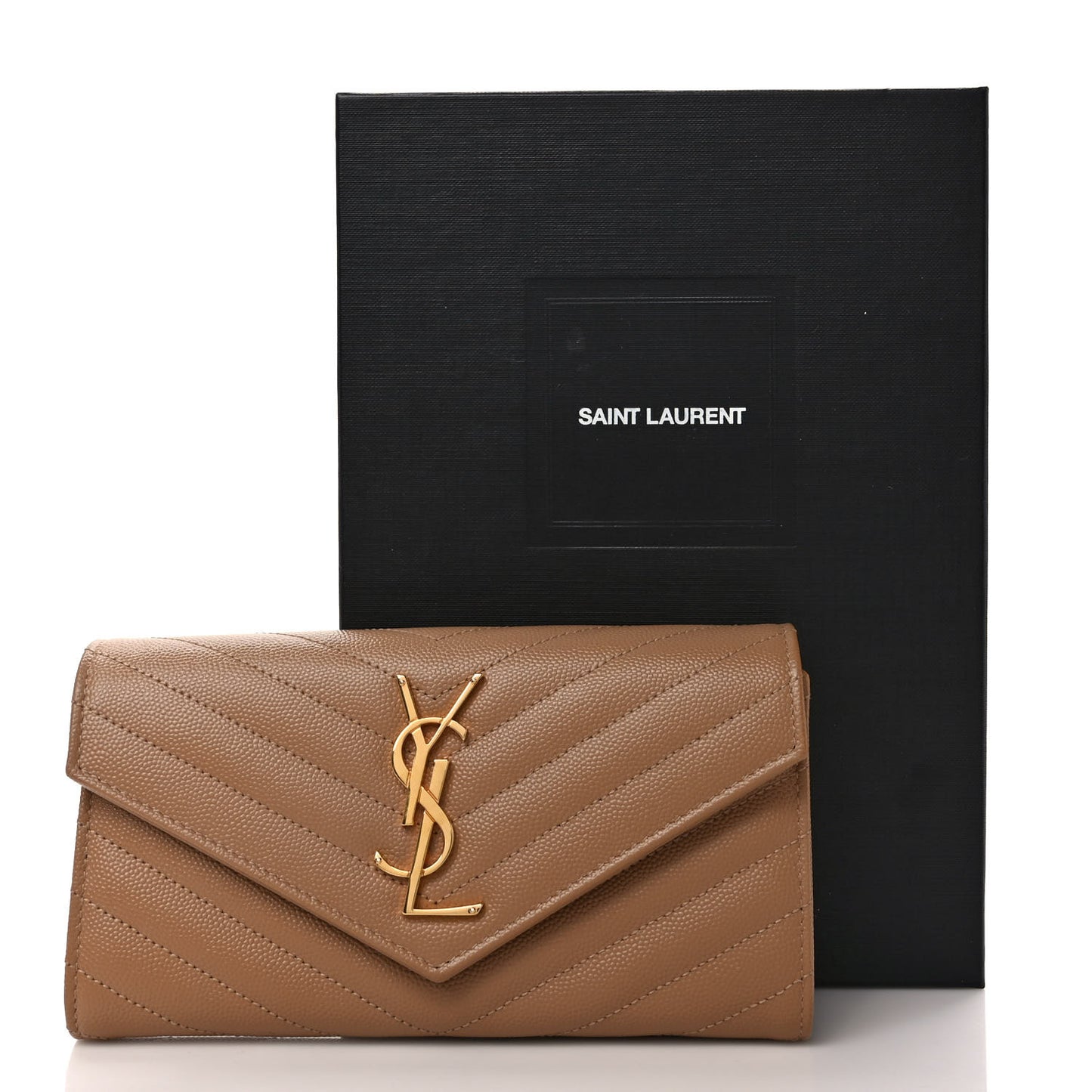 Grain De Poudre Matelasse Chevron Monogram Flap Wallet Dark Latte