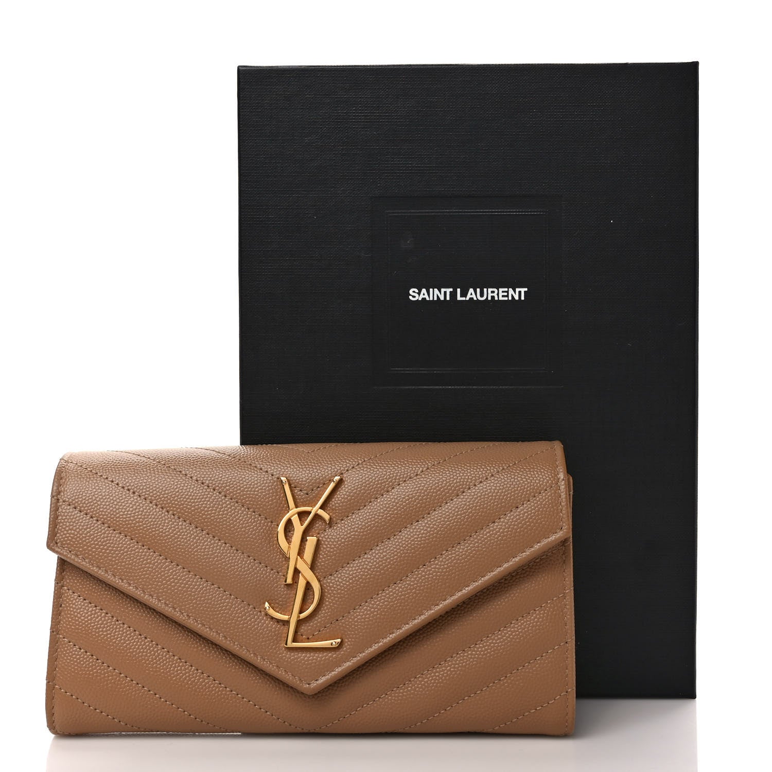 Saint Laurent Grain De Poudre Matelasse Chevron Monogram Flap Wallet Dark Latte 7 of 7