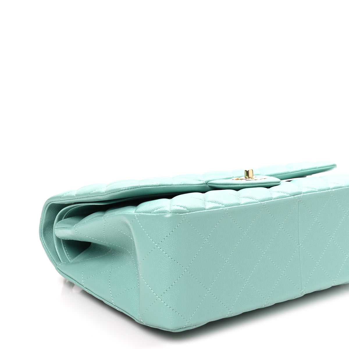 Caviar Quilted Jumbo Double Flap Light Green