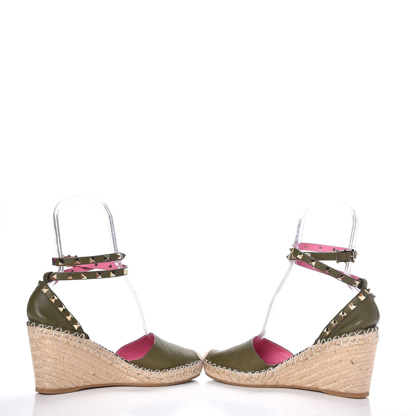 Grained Calfskin Rockstud Ankle Wrap Espadrille 15/85mm Wedges 40 Oasis