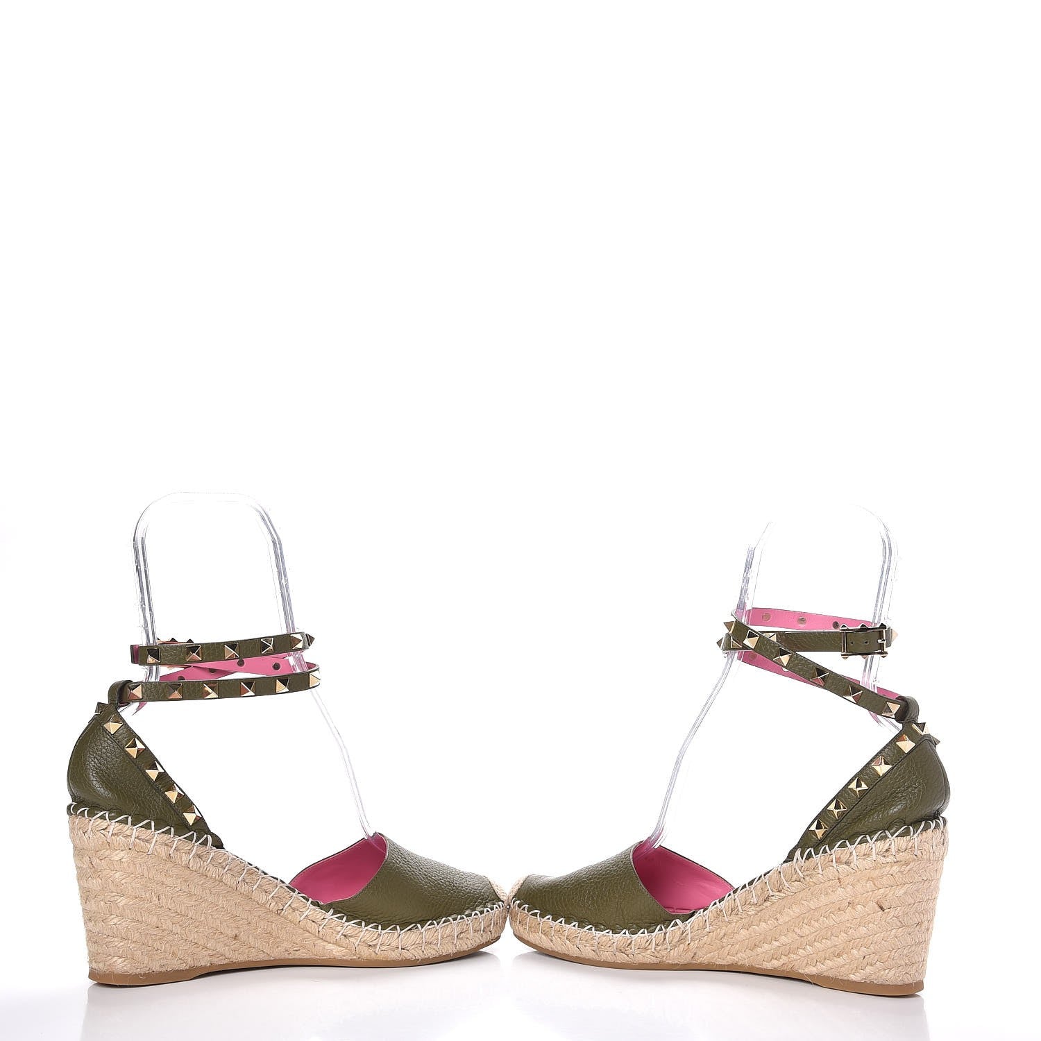 Valentino Garavani Grained Calfskin Rockstud Ankle Wrap Espadrille 15/85mm Wedges 40 Oasis 5 of 12