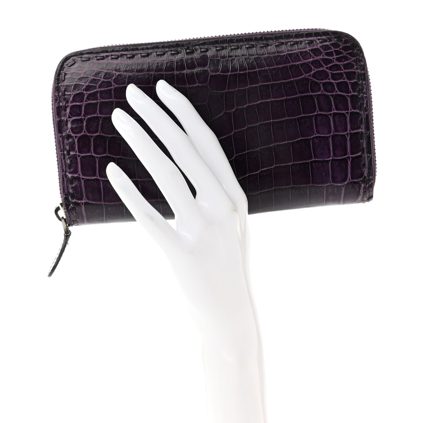 Shiny Crocodile Zip Around Wallet Purple