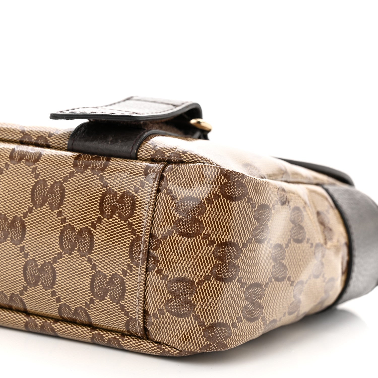 Gucci Crystal Monogram Small Double Buckle Flap Messenger Beige Dark Brown 10 of 11