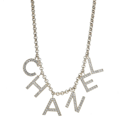 Chanel Metal Crystal Cha-Nel Logo Necklace Gold 1 of 6