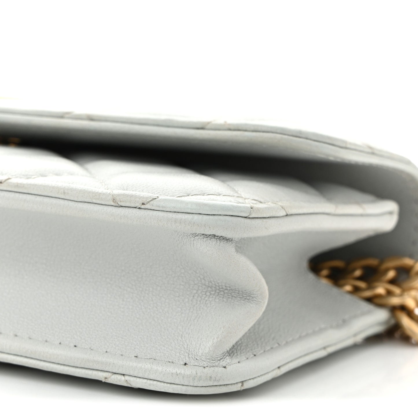 Lambskin Quilted Sweet Camellia Flap Phone Holder With Chain Light Blue