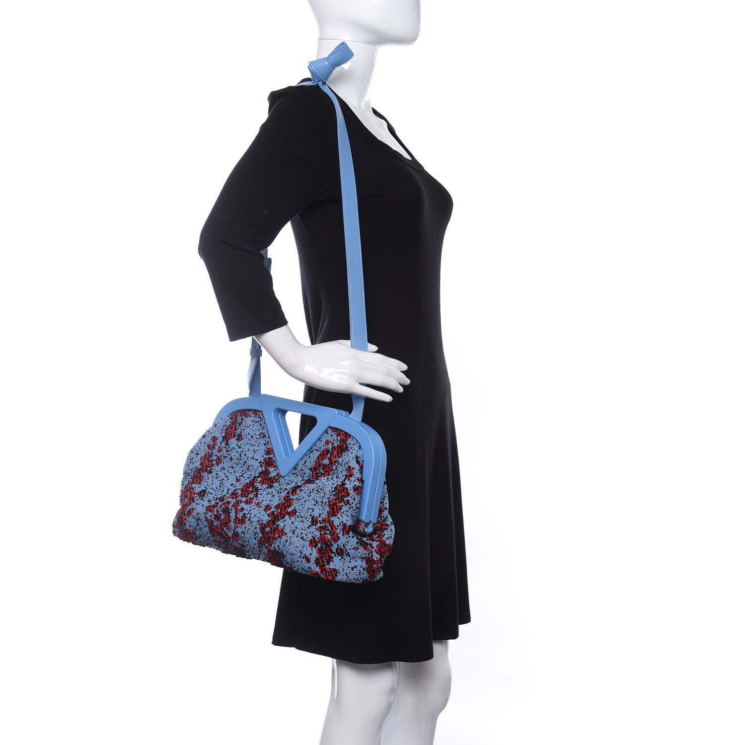 Bottega Veneta Textured Fabric Medium The Point Triangle Bag Red Blue 2 of 9