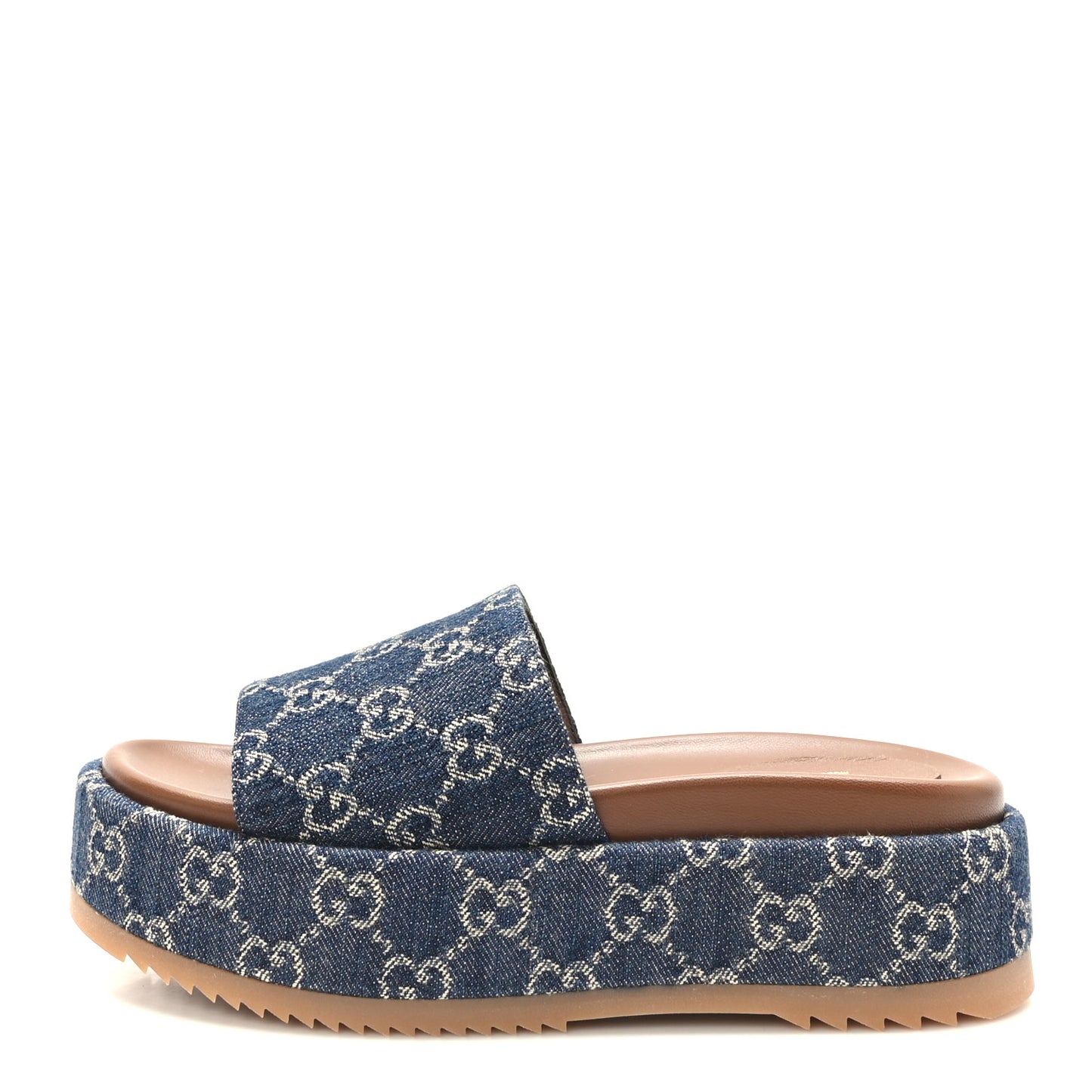 New Denim GG Monogram Angelina Platform 55mm Slide Sandals 36.5 Blue Tea