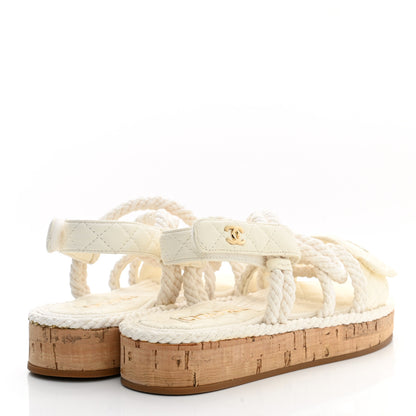 Chanel Cord Lambskin Quilted Logo Sandals 35 White 4 of 11