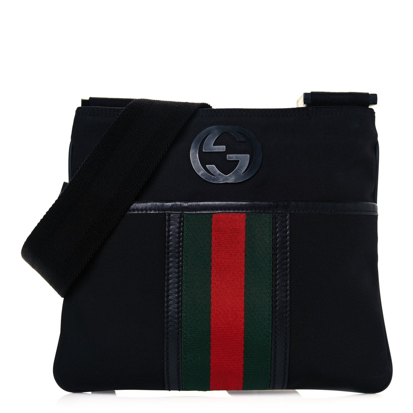 Nylon Web Interlocking G Messenger Bag Black