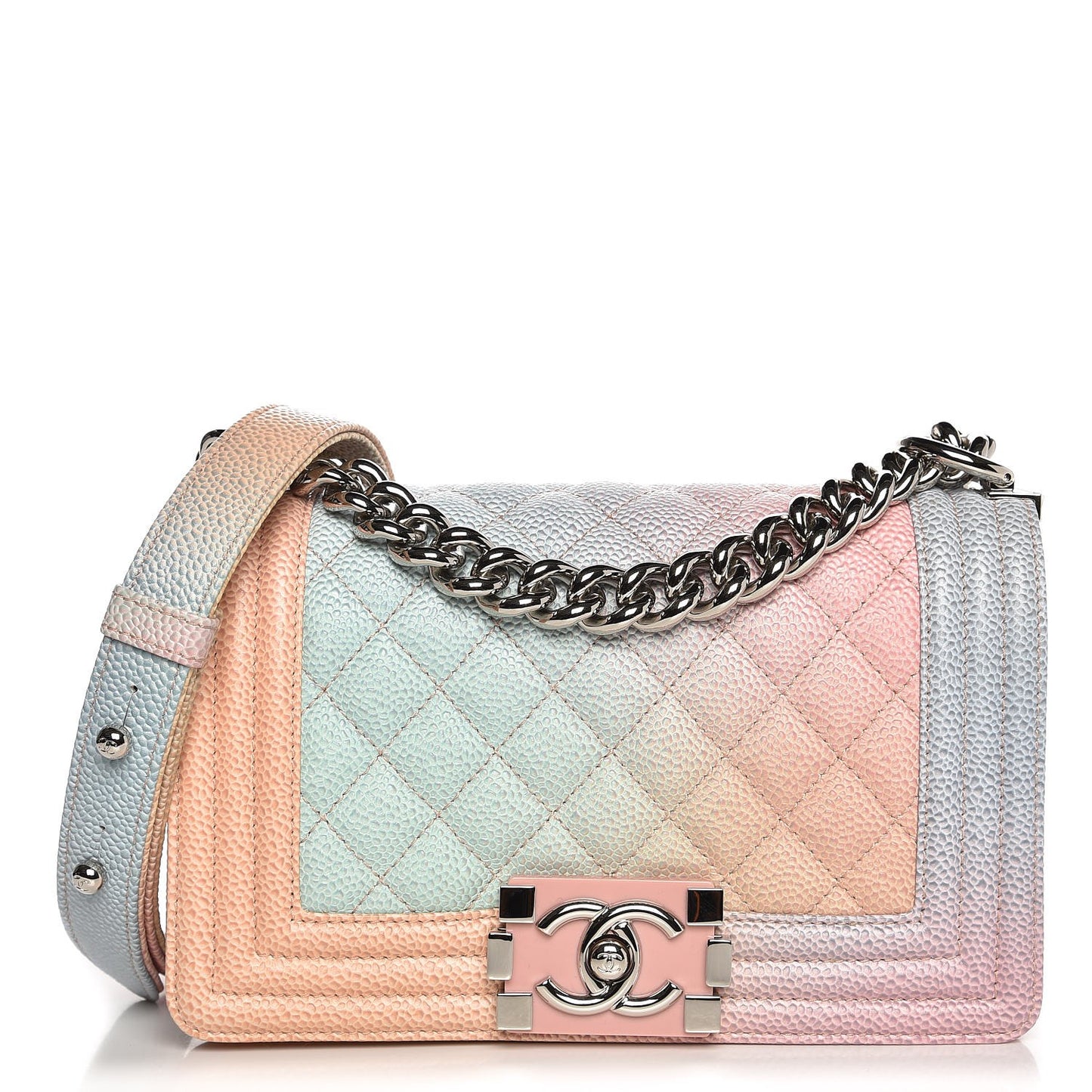 Caviar Quilted Small Rainbow Boy Flap Multicolor