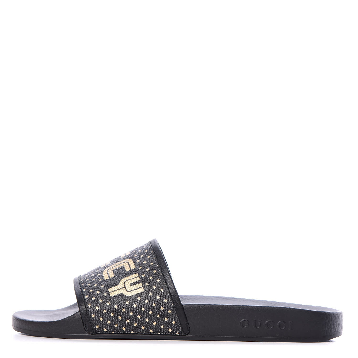 Gucci X SEGA Supreme Canvas GUCCY Stars Mens Slide Sandals 10 Black Gold 1 of 8