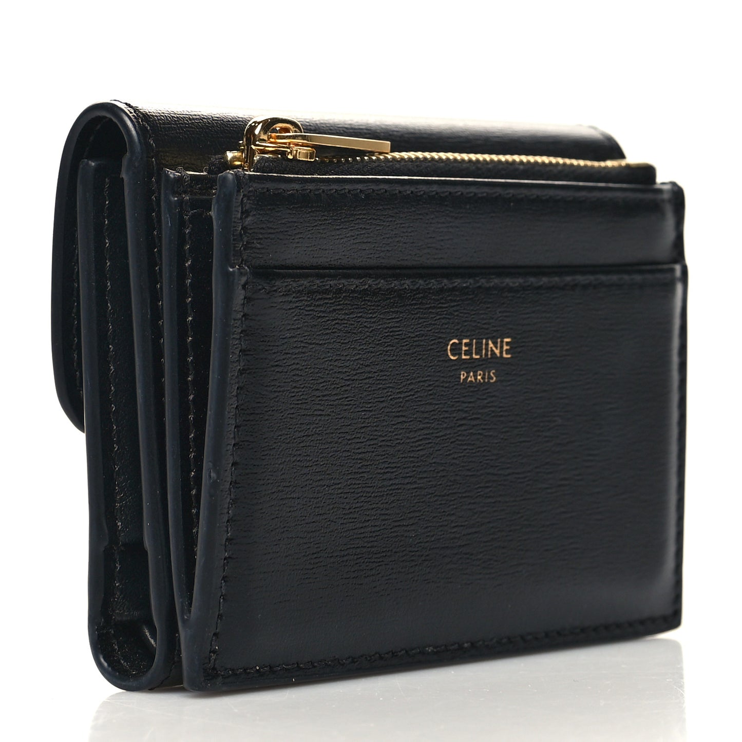 Calfskin Compact Triomphe Wallet With Coin Purse Black