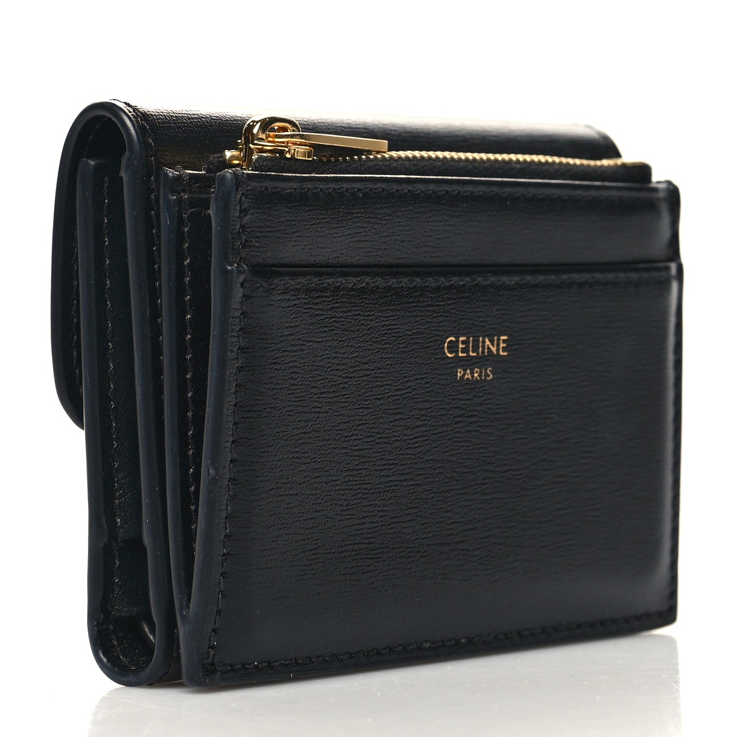 Celine Calfskin Compact Triomphe Wallet With Coin Purse Black 3 of 11