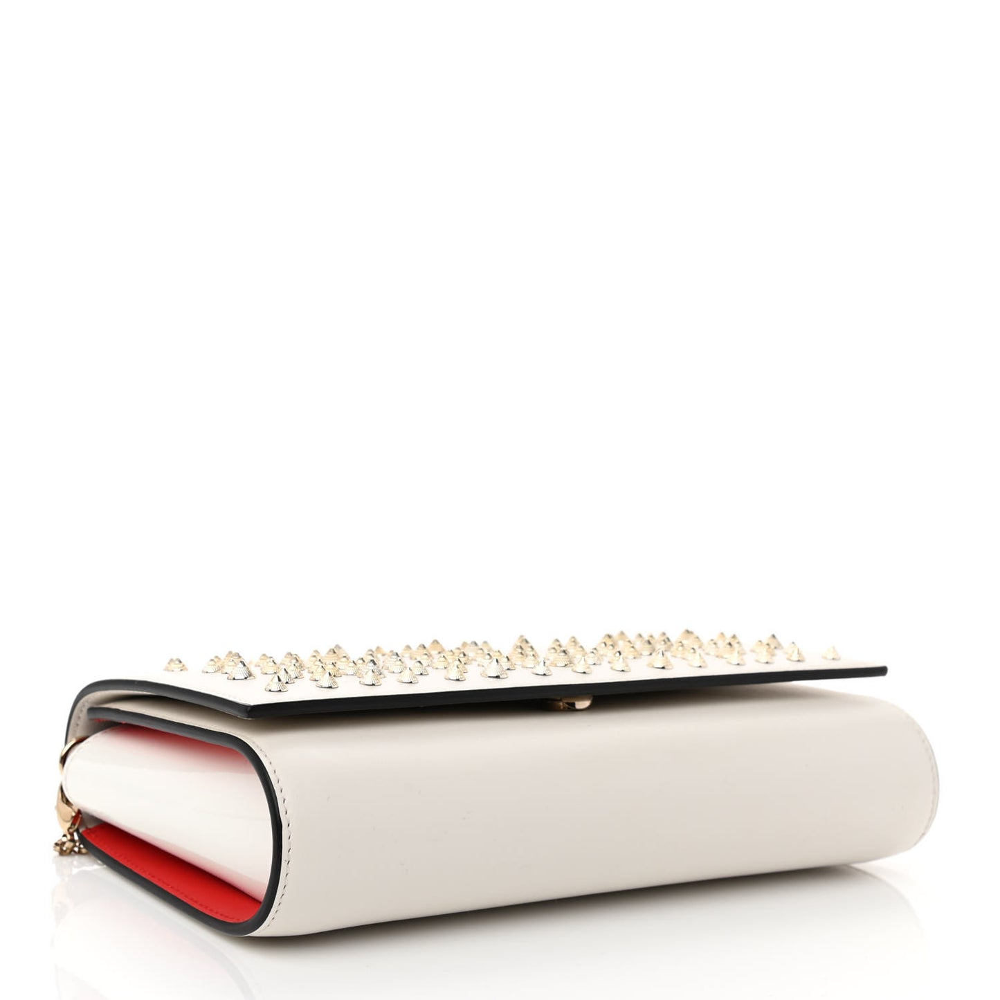 Calfskin Patent Calfskin Spikes Paloma Clutch White