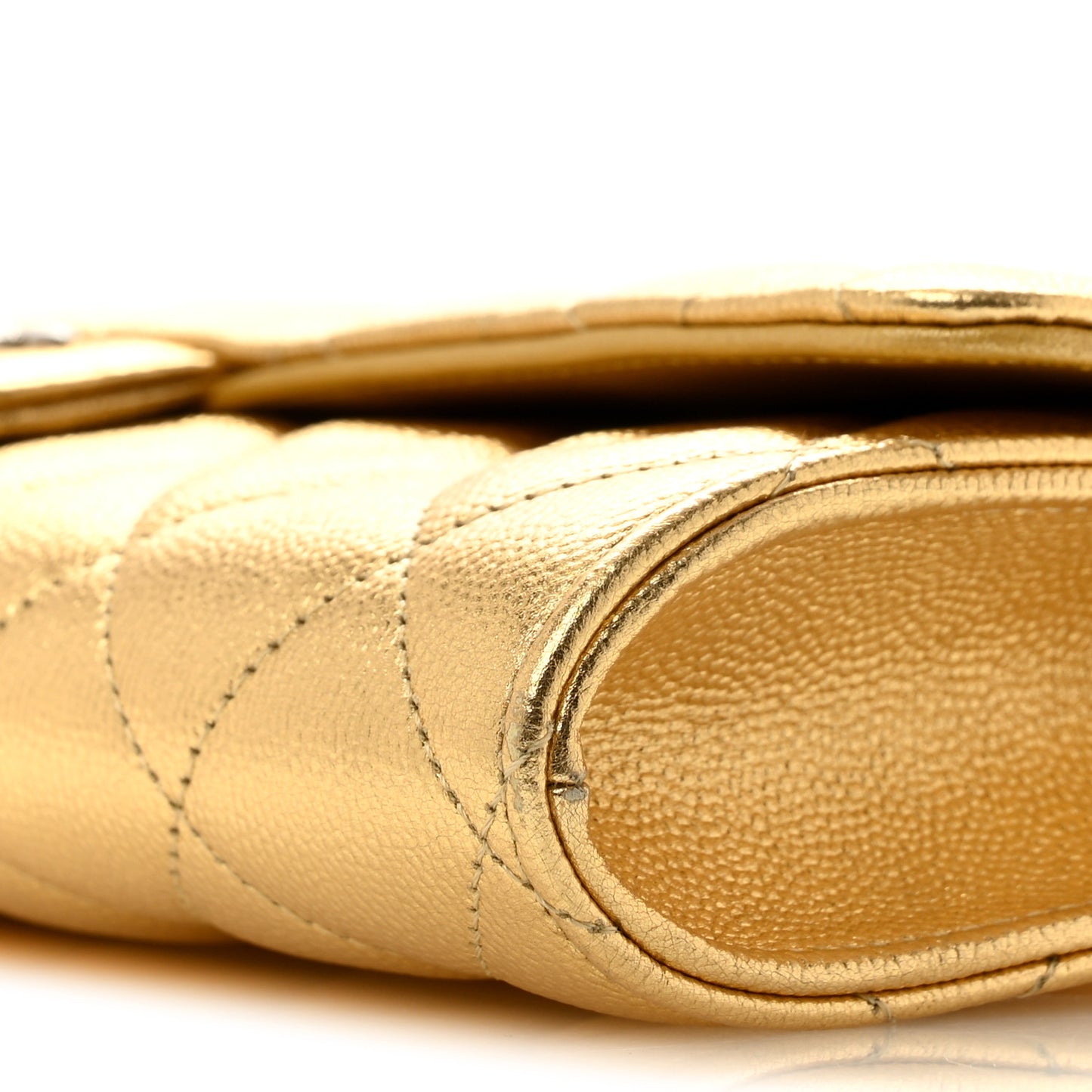 Metallic Caviar Quilted Top Handle Long Clutch With Chain Gold