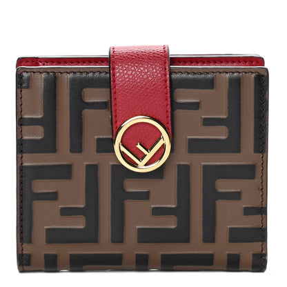 Fendi Vitello Cruise F is Fendi Bi-Color FF 1974 Embossed Compact Wallet Maya Black Fragola 1 of 9