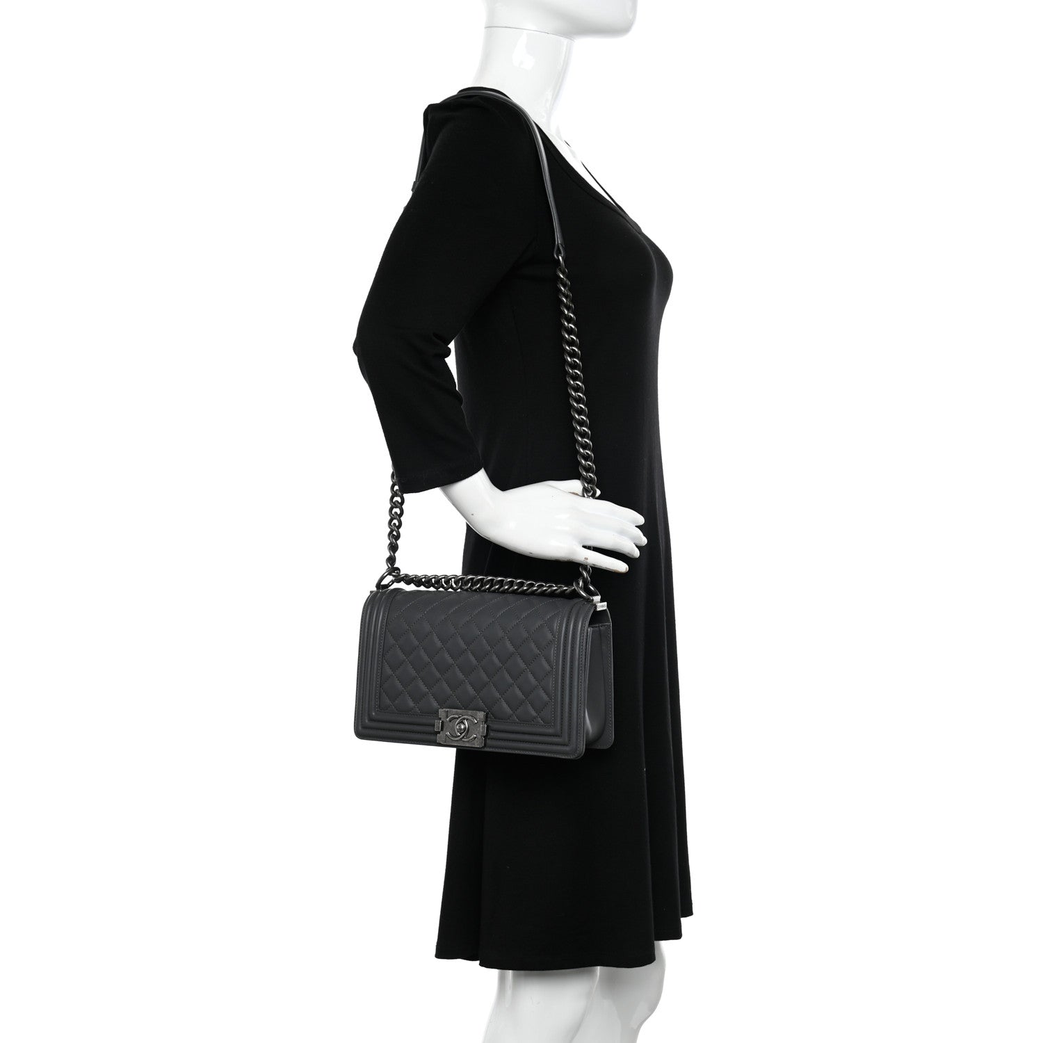 Chanel Lambskin Quilted Medium Boy Flap Dark Grey 2 of 10