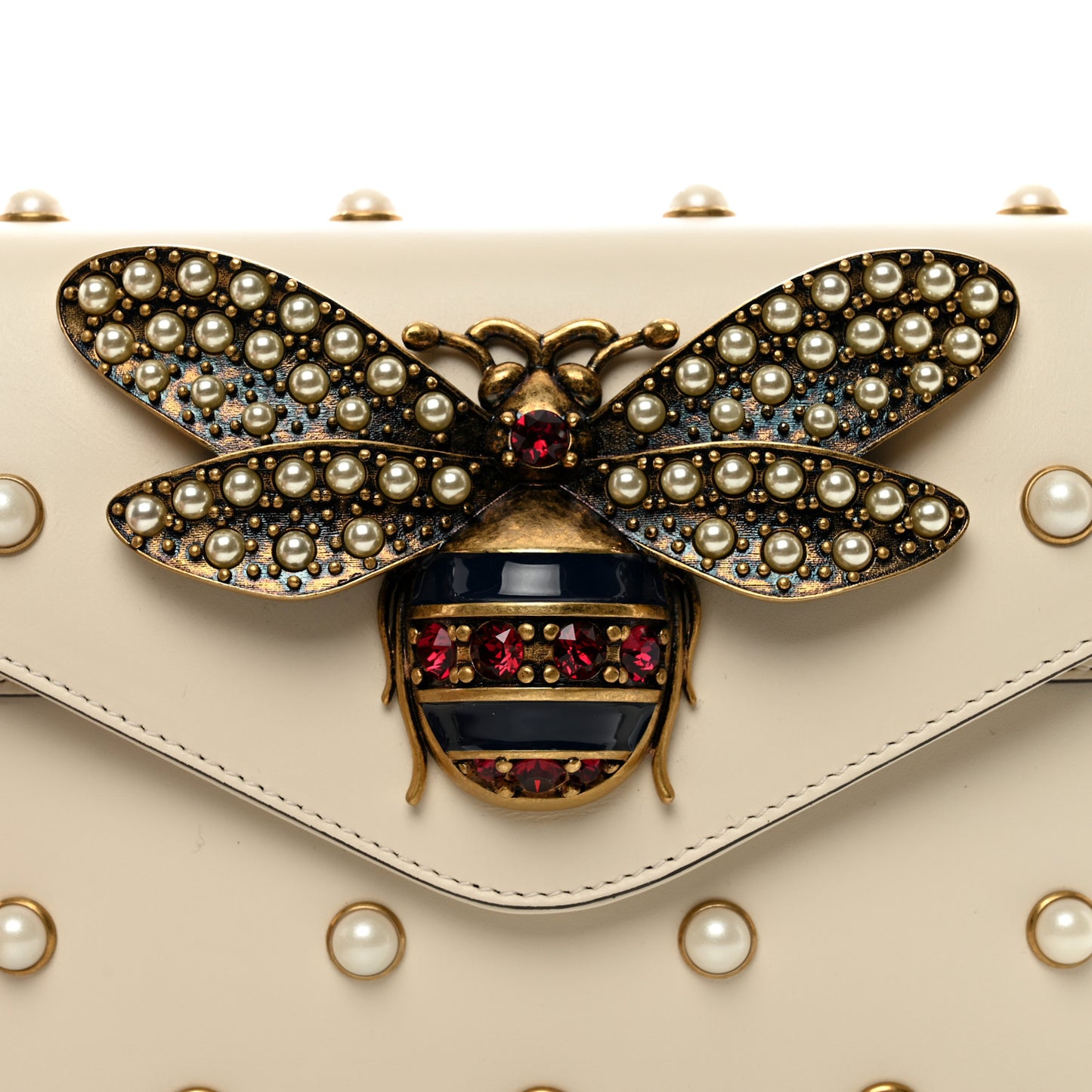 Nappa Pearl Studded Mini Queen Margaret Broadway Shoulder Bag Mystic White