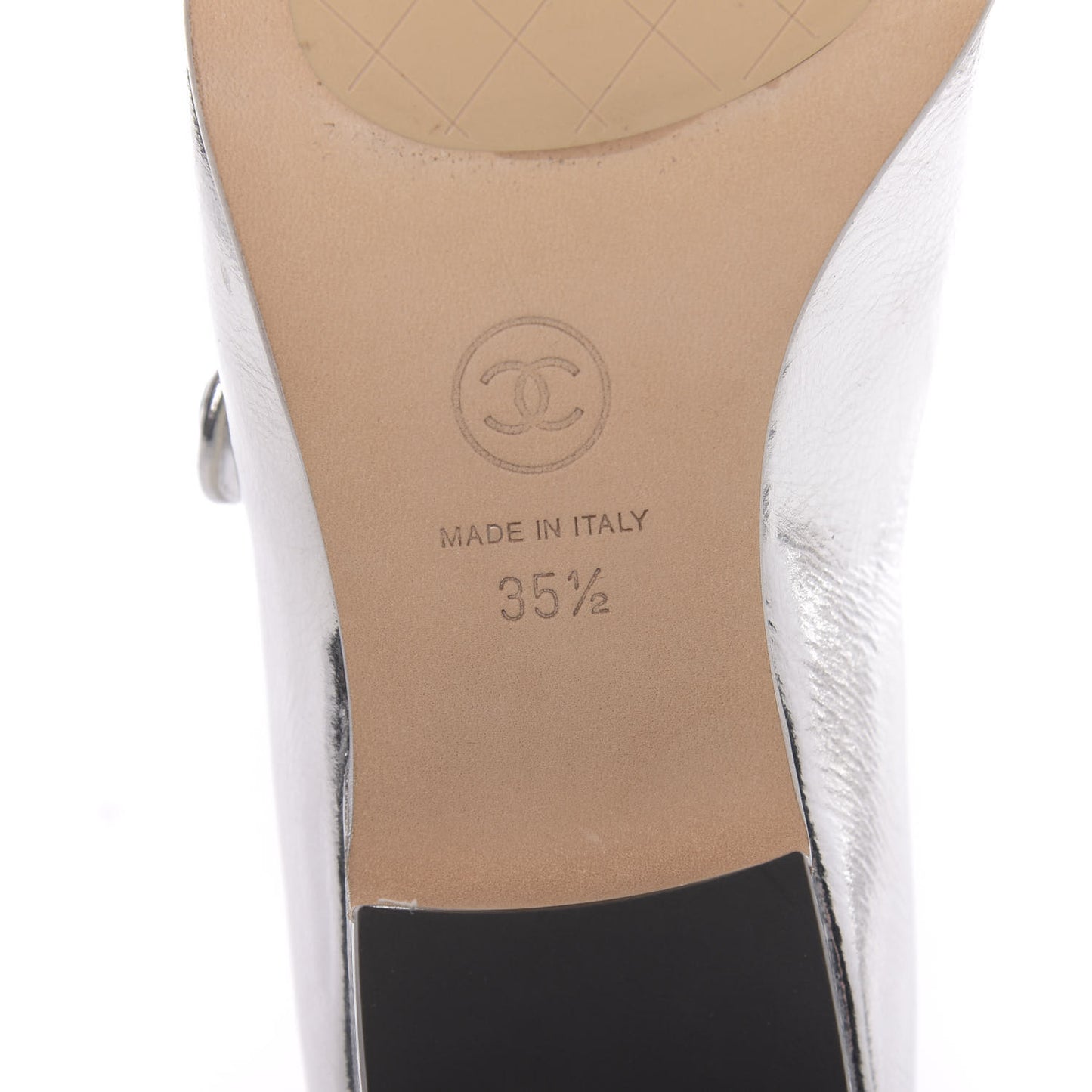 Laminated Goatskin Cap Toe Ballerina Flats 35.5 Silver