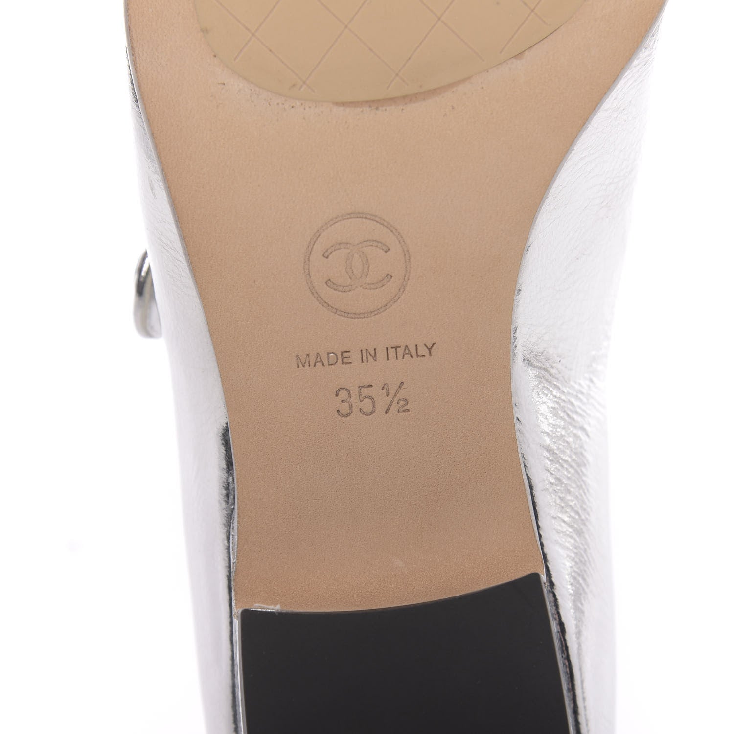 Chanel Laminated Goatskin Cap Toe Ballerina Flats 35.5 Silver 8 of 10