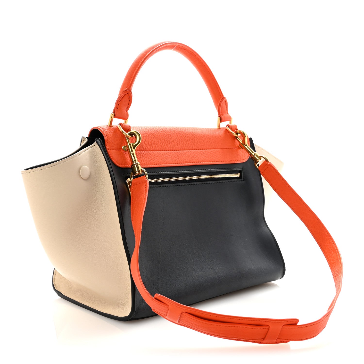Celine Bullhide Calfskin Small Tri-Color Trapeze Fluo Orange 3 of 9