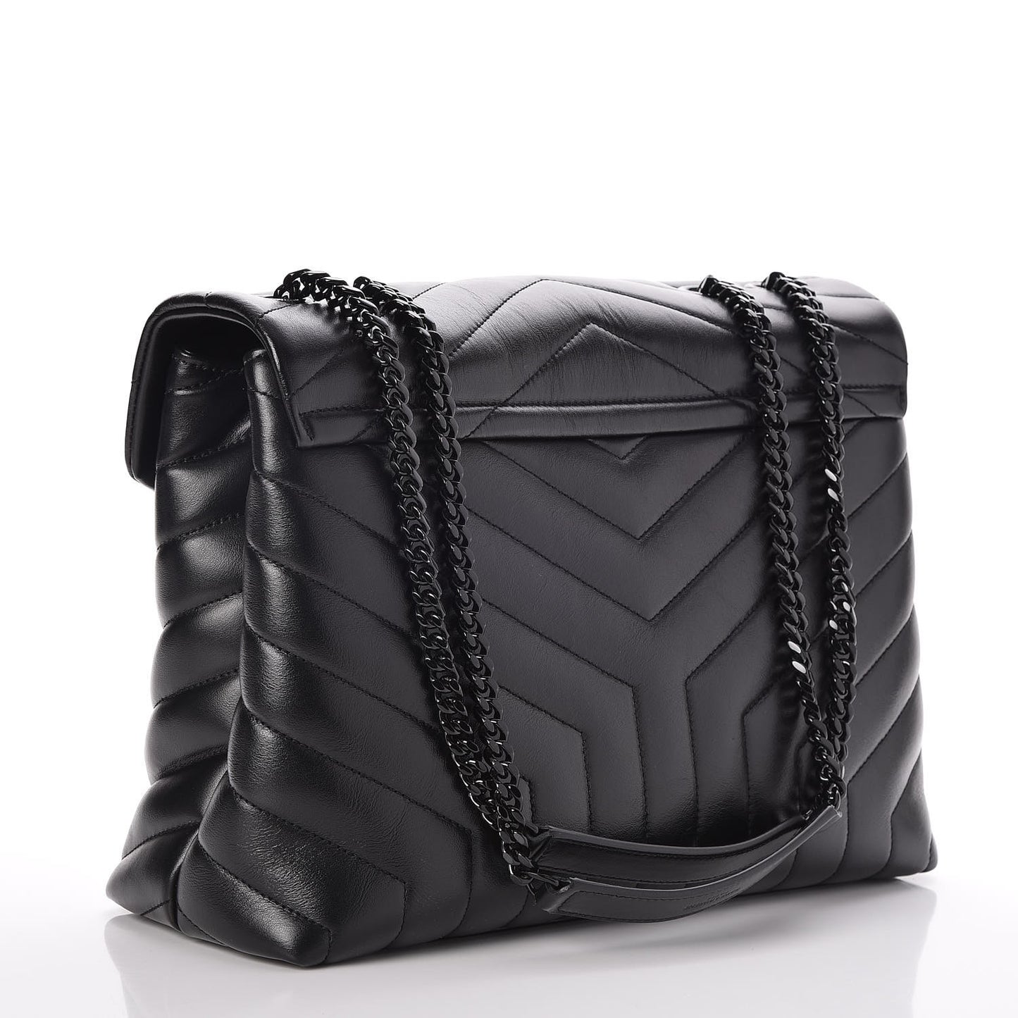 Calfskin Y Quilted Monogram Medium Loulou Chain Satchel Black