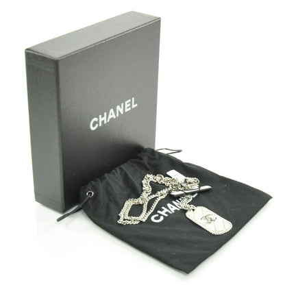 Chanel CC Army Dog Tag Necklace Silver 09P 3 of 7