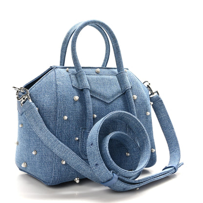 Givenchy Denim Pearl Embellished Mini Lock Antigona Shoulder Bag Blue 3 of 8