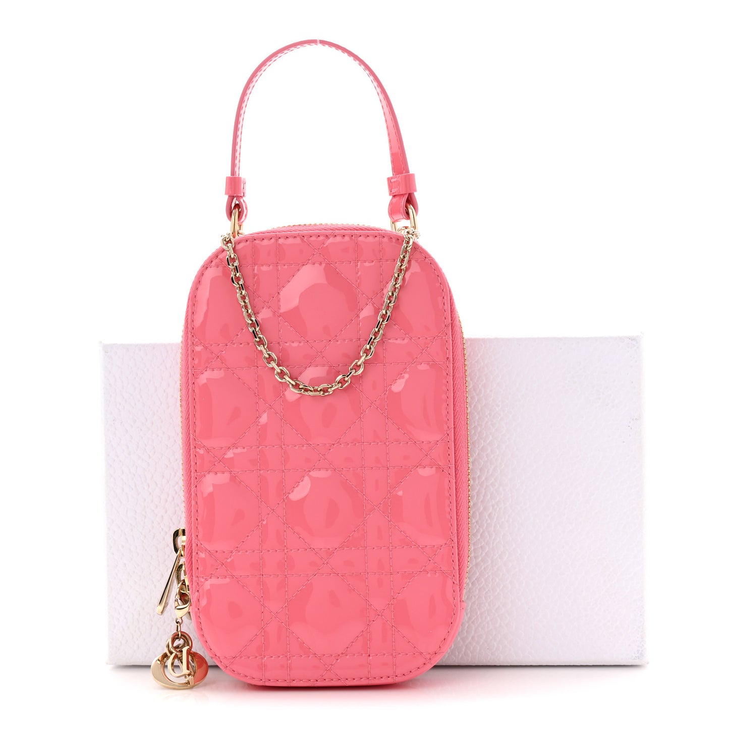 Patent Cannage Lady Dior Phone Holder Pink