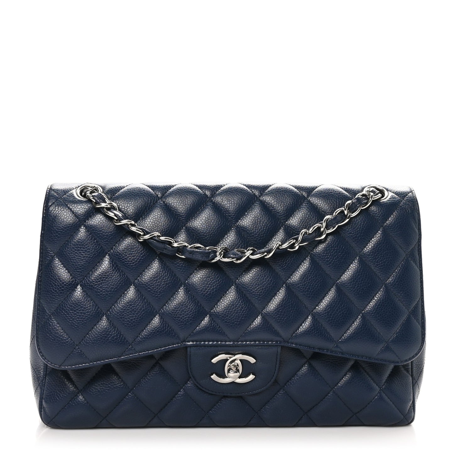 Caviar Quilted Jumbo Double Flap Navy Blue